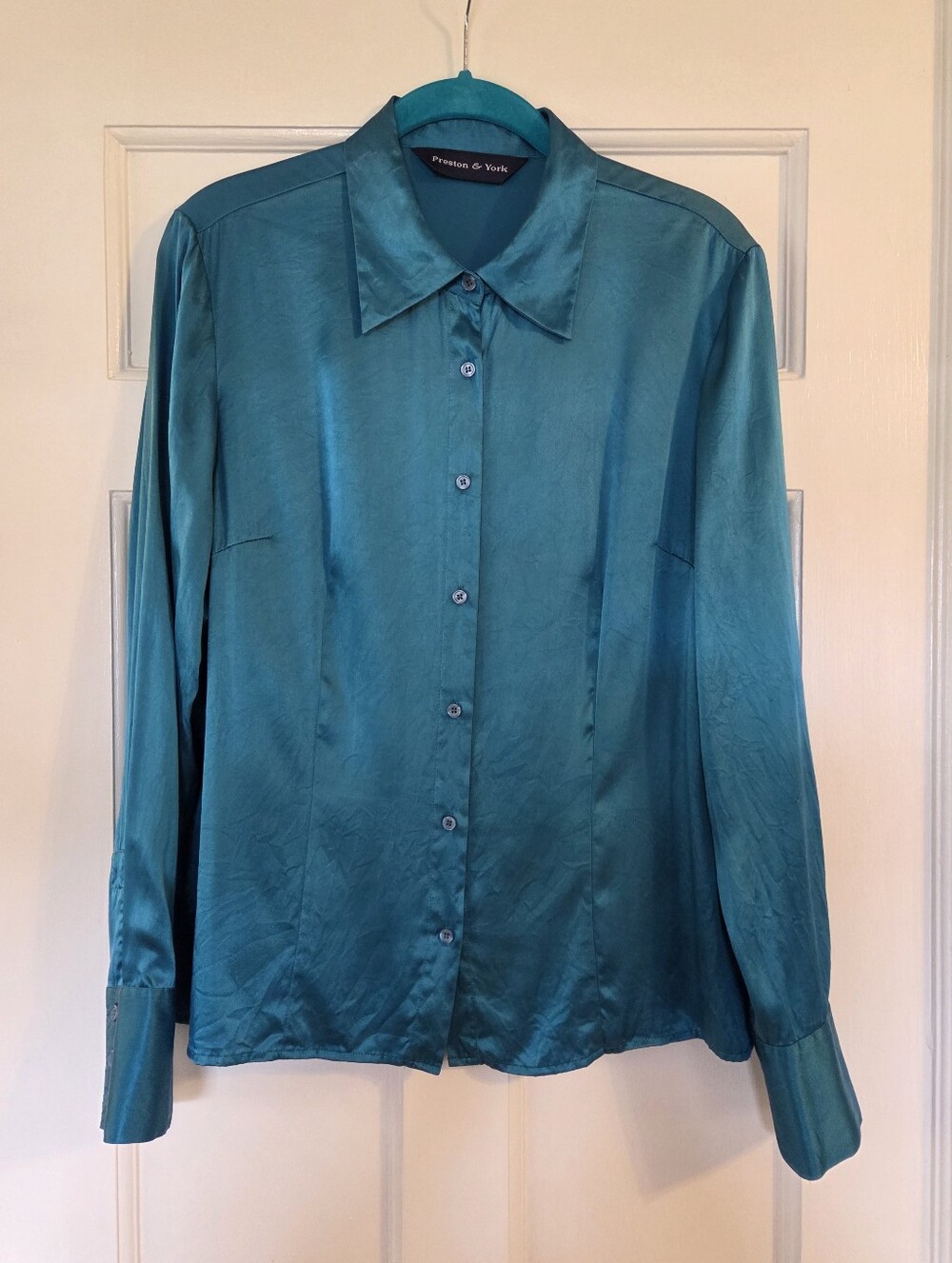 Preston & York Teal 100% Silk Button-Up Blouse